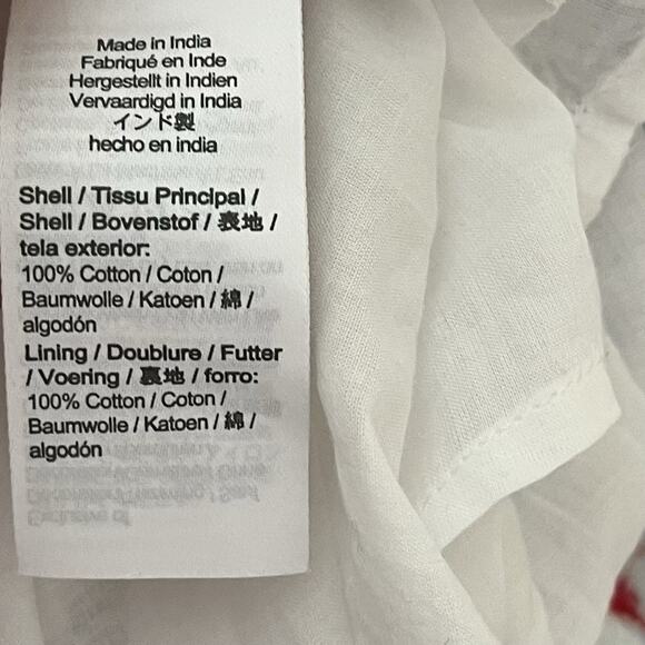 J Crew Smocked Tiered Midi Dress Size S Red White Blue Tie Shoulder Patriotic - Picture 7 of 7